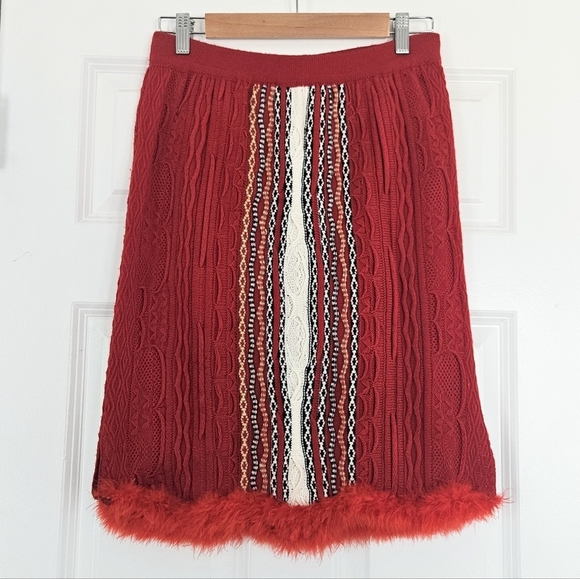 COOGI Dresses & Skirts - COOGI Australia Vintage Fair Isle Knit Sweater Skirt Feather Trim SZ M / L